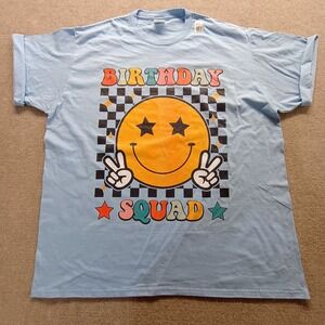 Birthday Squad Smile Face Sarcastic Novelty Funny Blue S/S T-Shirts Mens‎ 2XL
